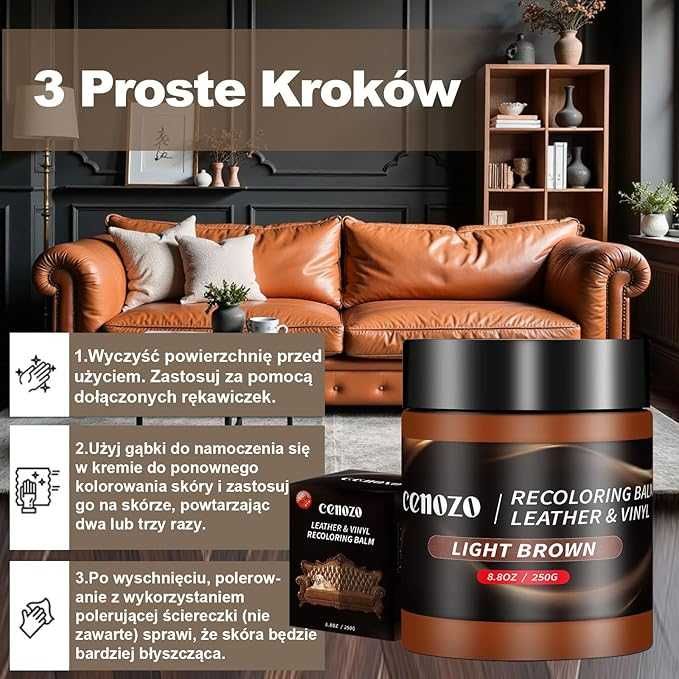 Balsam do Regeneracji Skóry i Winylu – Jasny Brąz  250g naprawa skóry