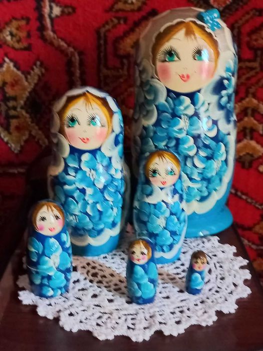 Матрешки деревянные расписные 6 шт  под «гжель»