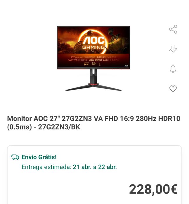 Monitor AOC 27 280hz 0.5ms64586141878530121