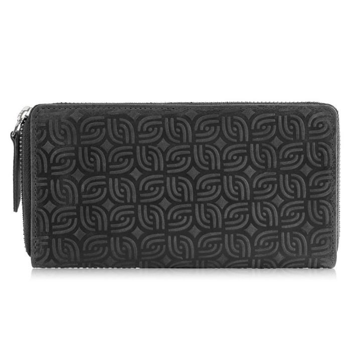 portfel damski skórzany czarny vintage w geometryczny wzór rfid