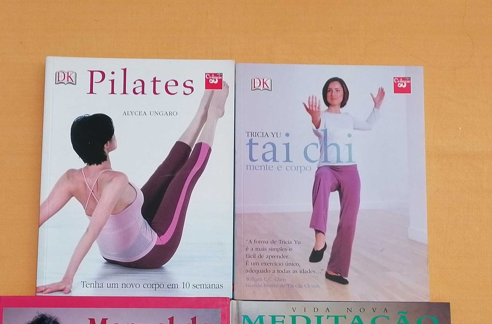 Vários livros de Pilates, Tai chi, Shiatsu e Meditação