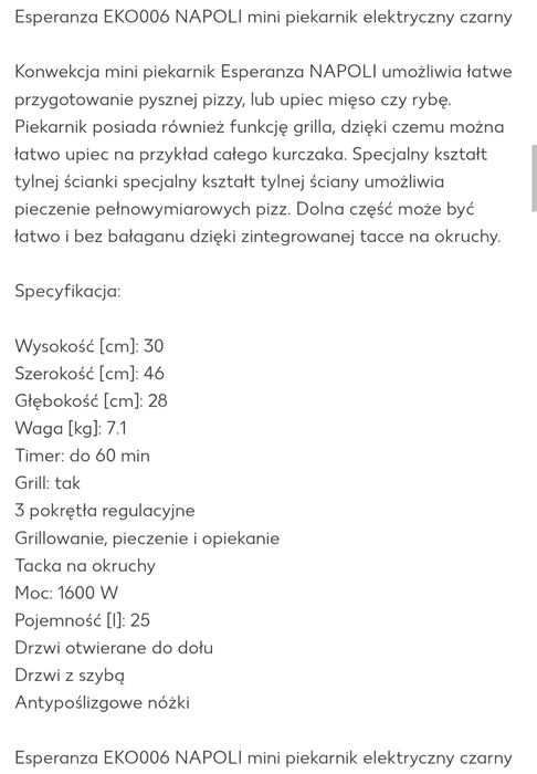 Piekarnik elektryczny Esperanza
