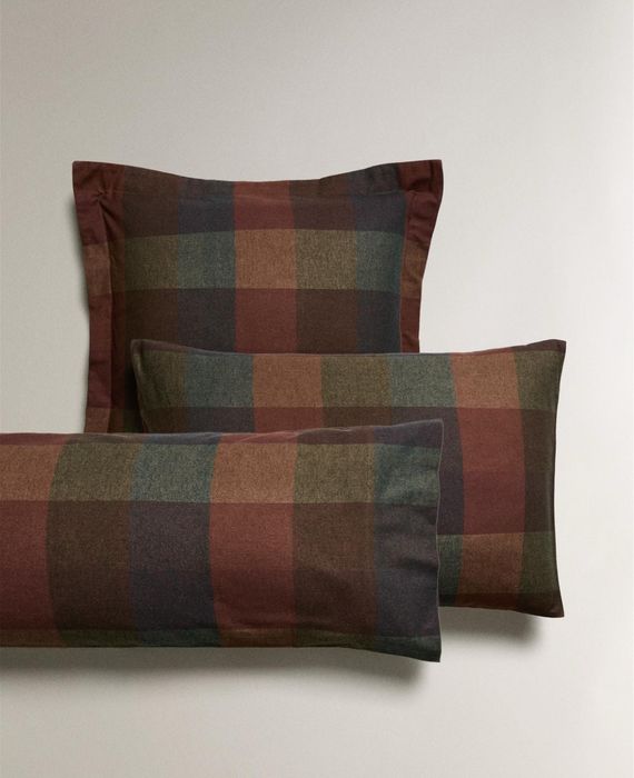 (75x50 CM) Fronha De Almofada Flanela Quadrados Zara Home NOVO