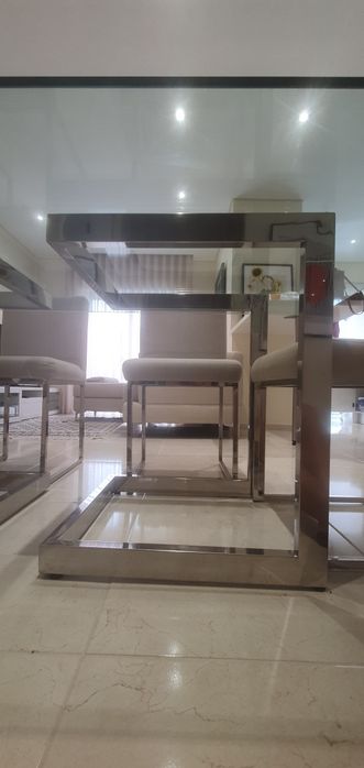 Mesa de Jantar Design em Vidro Temperado e Inox + 6 Cadeiras – Excelente Estado