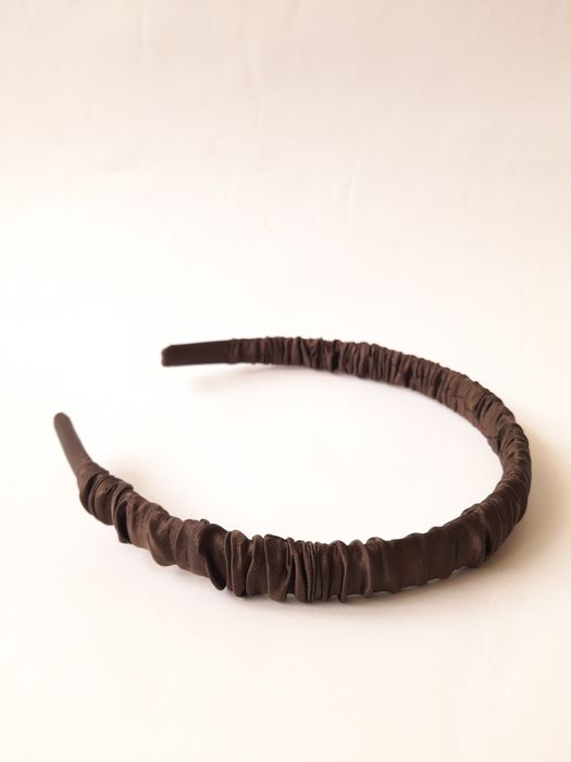 Czekoladowy brąz opaska na głowę jedwabna marszczona