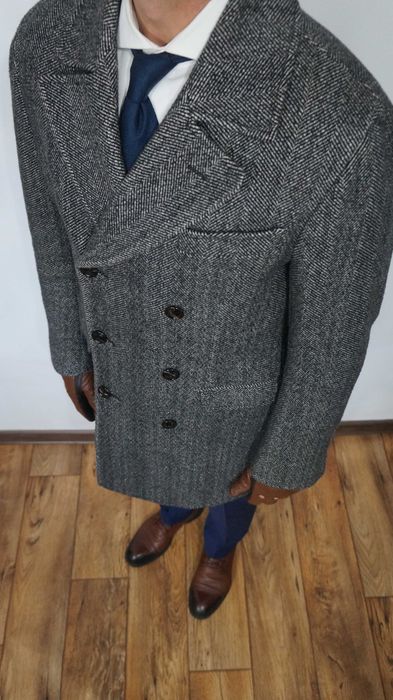 Płaszcz Dwurzędowy Massimo Dutti Wełna Rozmiar 46 175/92 Szary Jodełka