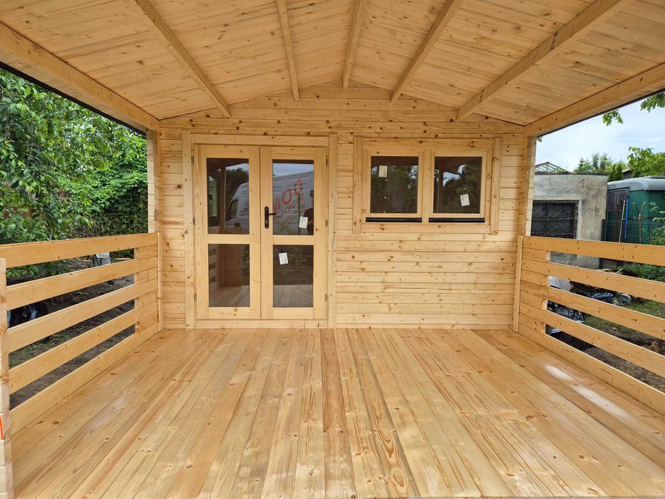 Od ręki SOLIDNY domek drewniany + TARAS* 7m x 4m*28 m2 *SCIANY aż 45mm