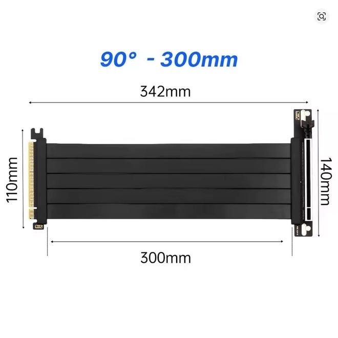 Riser Cable PCIe 4.0 x16 чорний 300мм з кутом 90°