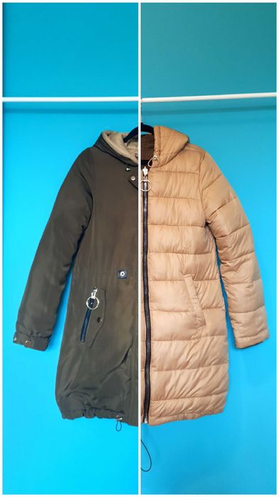 Zimowa długa ciepła dwustronna kurtka khaki MHM