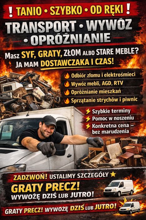 TRANSPORT dostawczakiem – Wywóz – Sprzątanie
