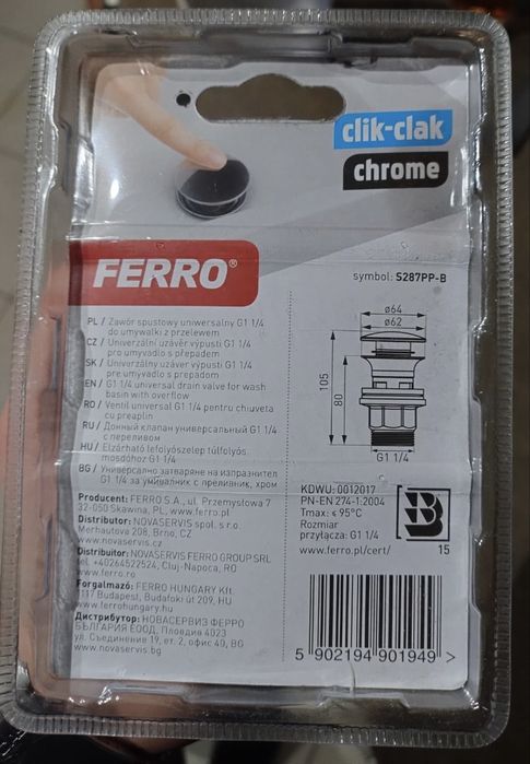Ferro Korek Umywalkowy Automatyczny Klik-klak