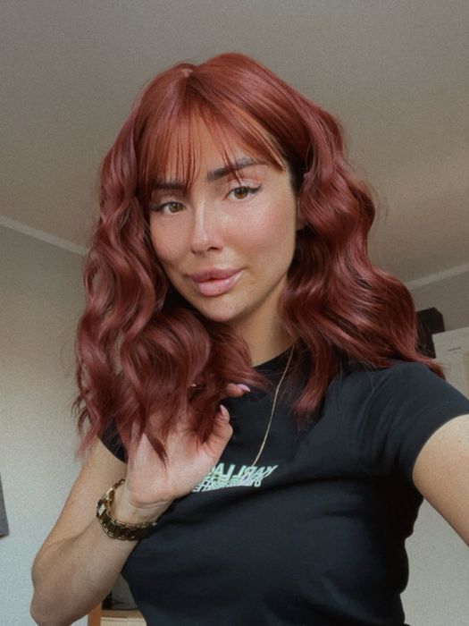 Peruka krótkie bob grzywka gęste włosy rude czerwone nowa premium