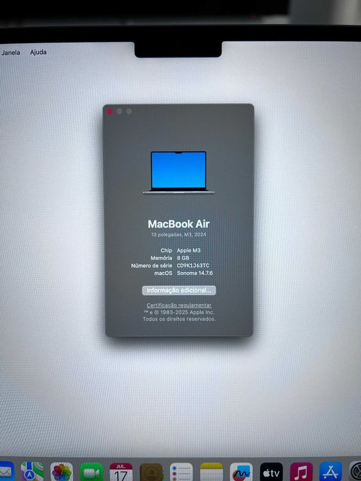MacBook Air 13" M3 (8GB/256GB) c/ Garantia 2027 e Fatura - IMACULADO!