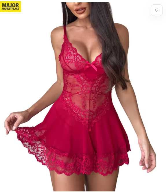 Zmysłowy komplet bielizny nocnej RSLOVE – Koronkowa Babydoll – Wino XL
