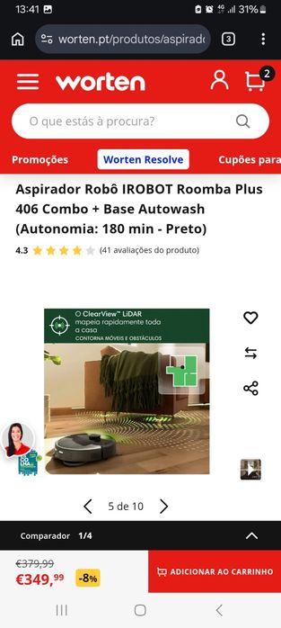 Aspirador Robô IROBOT Roomba Plus 406 Combo + Base Autowash (Autonomia