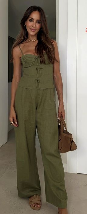 Zara kombinezon s 36 khaki len wiskoza