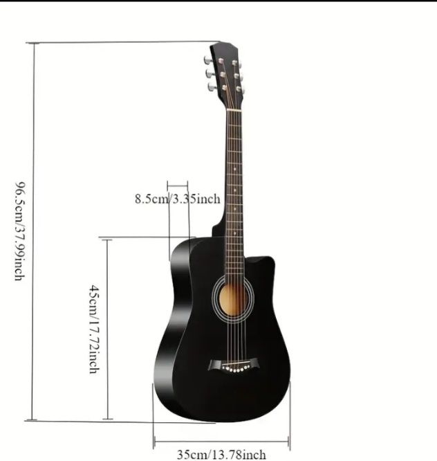 Гитара шестиструнная акустическая новая чёрного цвета 6-ти струнка
