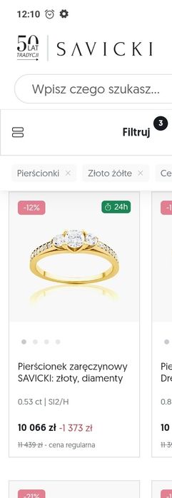 Pierścionek zaręczynowy sto procent diamenty z diamentem żółte złoto