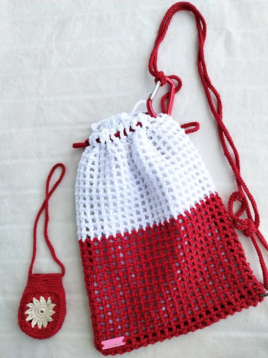 Torebka z karabińczykiem i etui na słuchawki crochet, ręczne robiony