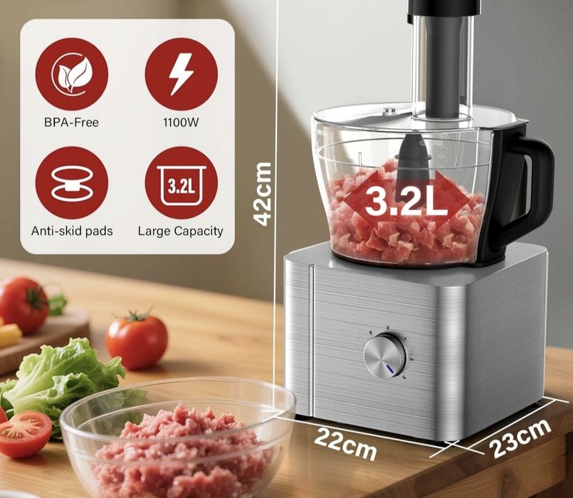 Wielofunkcyjny robot kuchenny SNDOAS 1100W – srebrny