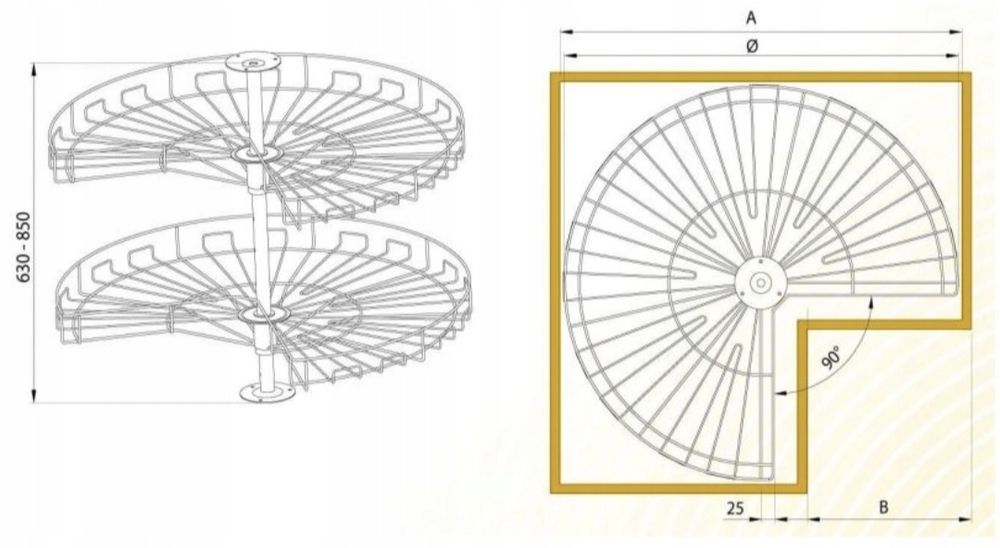 Kosz obrotowy 3/4 Nomet, półka do szafki narożnej 820
