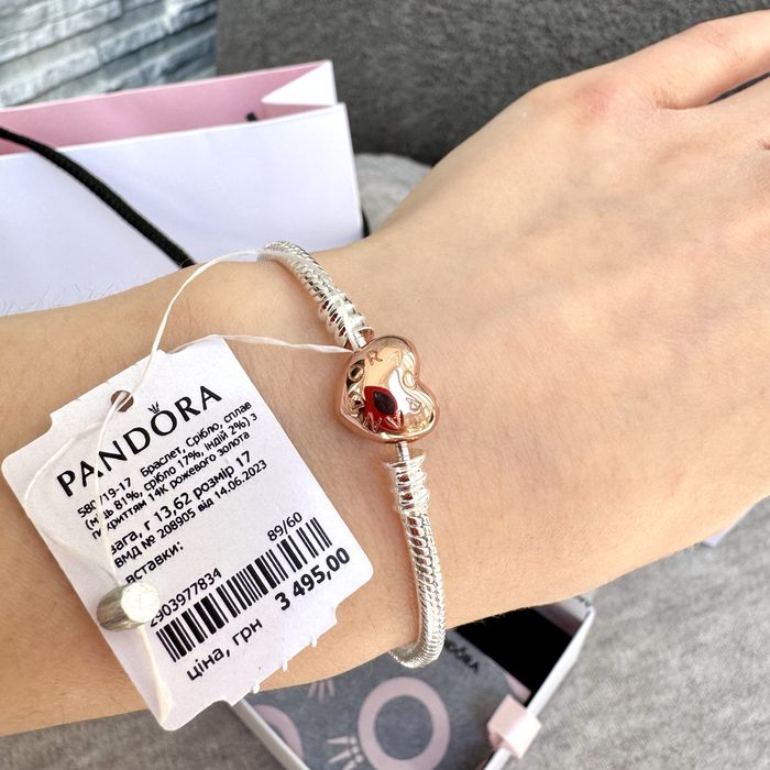 Браслет Пандора оригінальний Золоте серце Pandora новий срібло 925