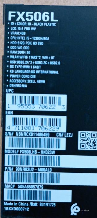 Asus FX506LHB-HN323W