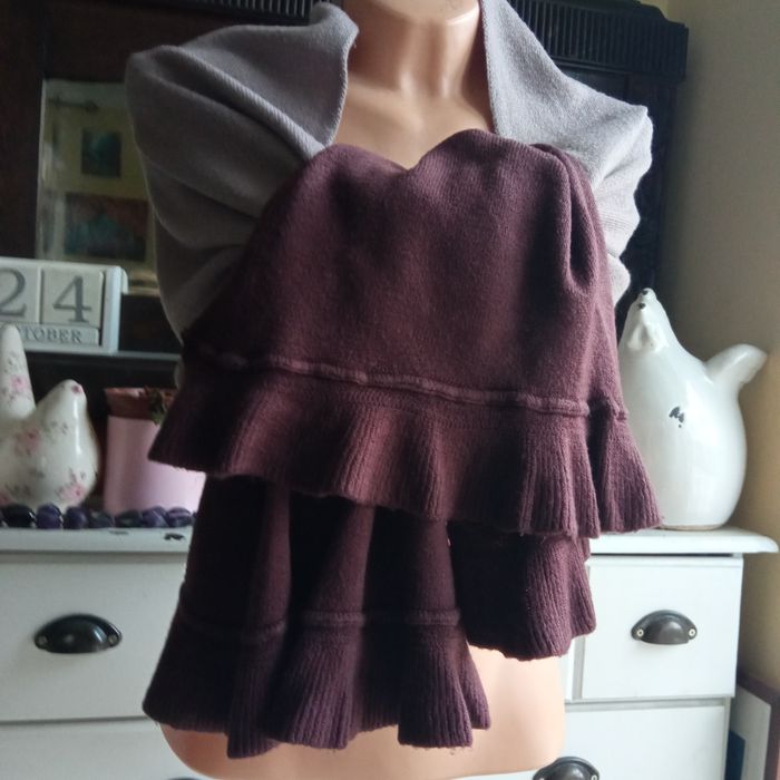 Olbrzymi szal ombre fango taupe brąz falbanka 180 x56 cm