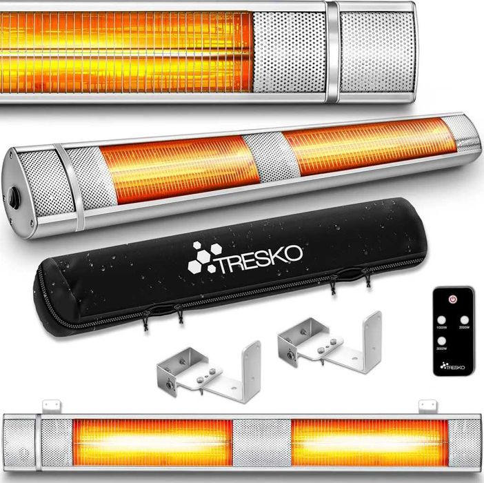 Promiennik podczerwieni TRESKO 2000W srebrny z pilotem grzejnik