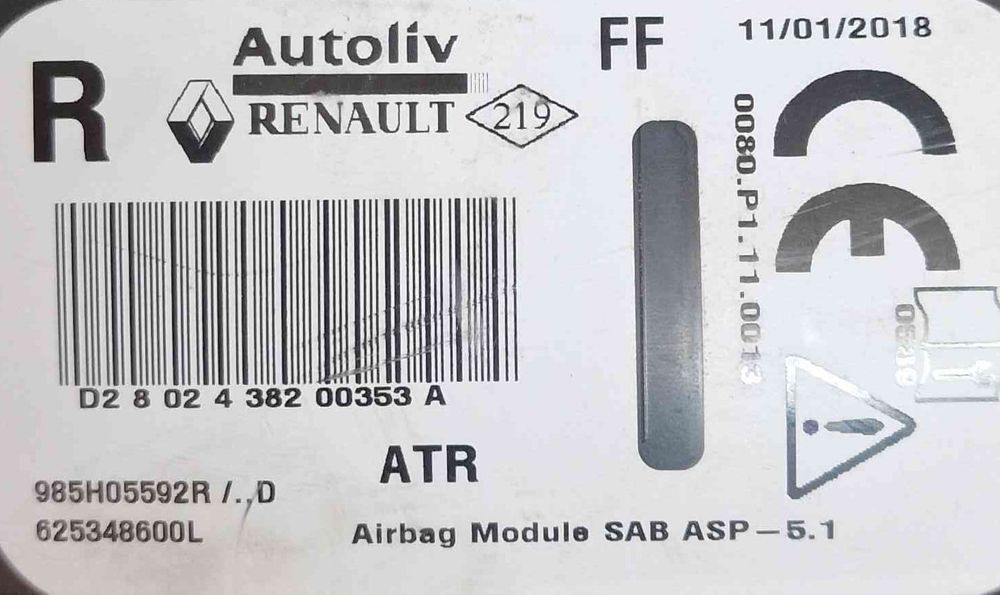 Airbag Banco Direito 985h05592r - RENAULT CLIO IV