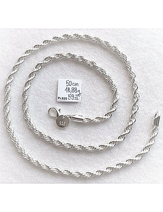 925 Posrebrzany jak Srebro Srebrny Łańcuszek Naszyjnik Kordel 50cm 4mm