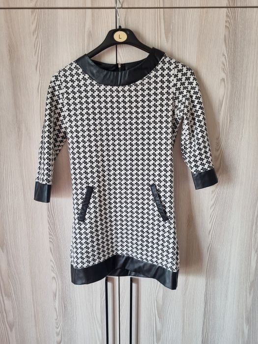 Sukienka mini, biuro, impreza, pepitka, rozm. XS/S