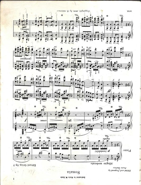 Grieg - Sonata para piano op.7 - Ed Schrimer's - Ano 1906 (Partitura)