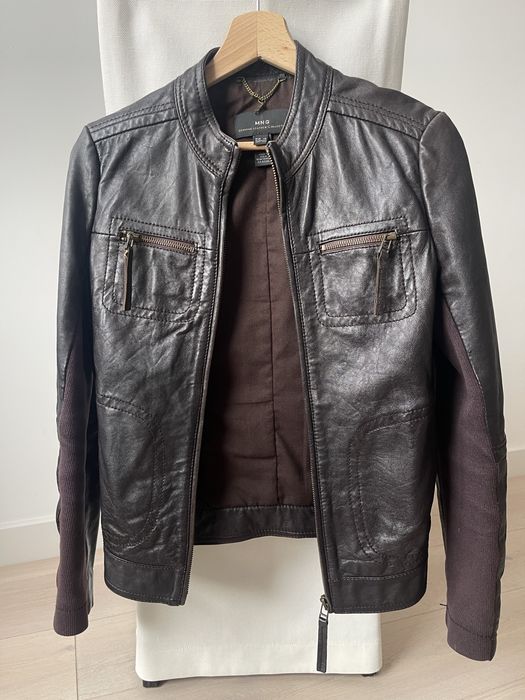 Kurtka skórzana Mango na zamek brązowa