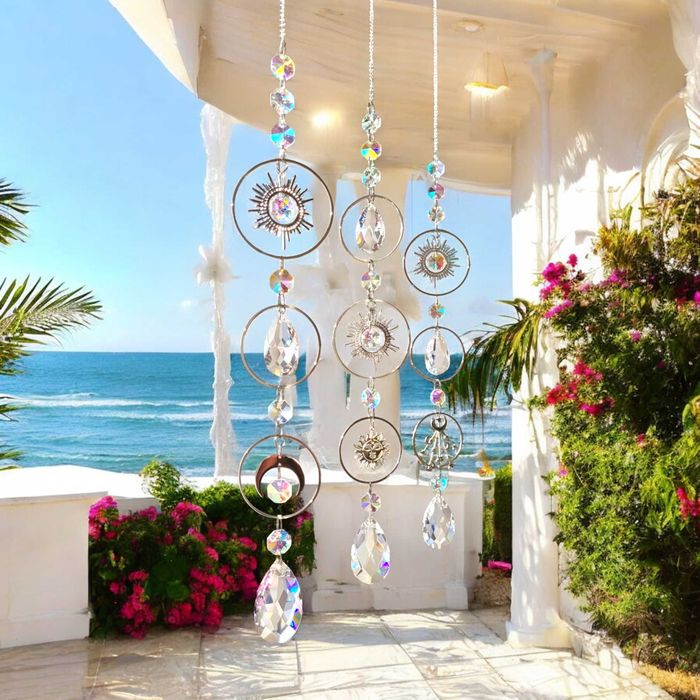 ZAWIESZKI Ozdobne do Okna Słońce Księżyc Gwiazdy Kolorowe SZKLANE Zen