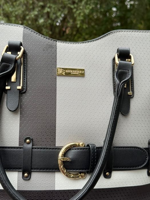 torebka Burberry London – elegancka, szaro-czarna, z paskiem