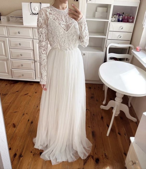 Suknia ślubna asos elizabeth długi rękaw zdobienia