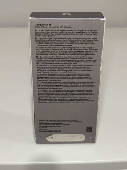 Google Pixel 11 256GB Obsidian 5G Nowy Zaplombowany