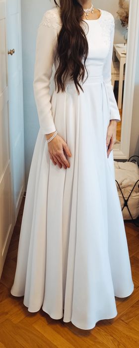 Biała suknia ślubna długi rękaw koronka r.34/ xs