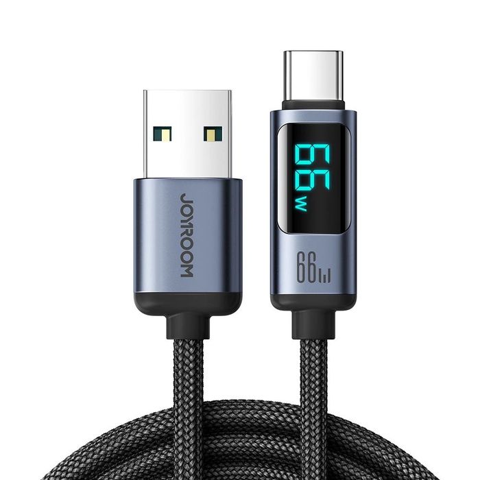 Kabel Joyroom Prism Series A16 USB-C / USB-A 66W 1.2m z wyświetlaczem LED - czarny | xk8