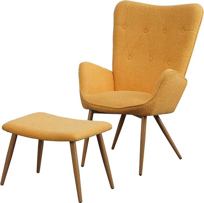 Fotel z podnóżkiem uszak krzesło bukle buckle