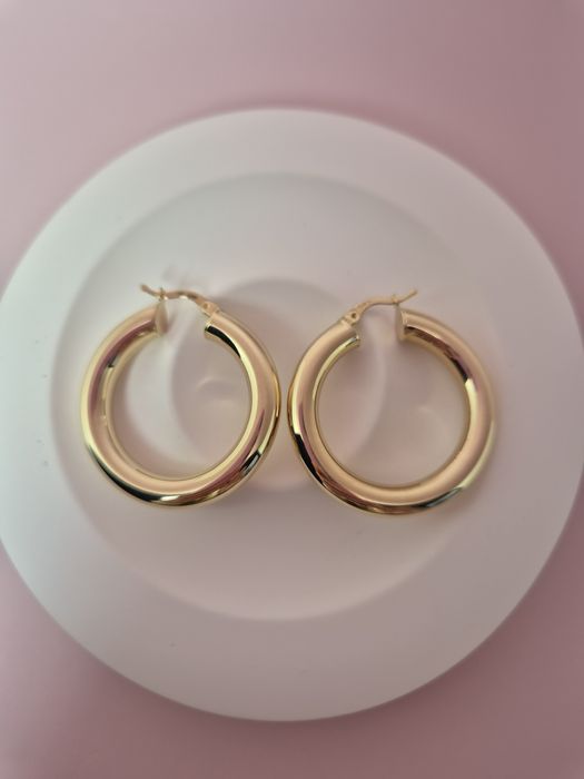 Złote kolczyki wiszące koła bańki dmuchane gładkie p. 585