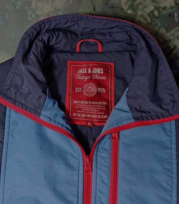 Jack & Jones M – Niebiesko-Czerwona Kurtka Vintage - Stylowa Perełka!