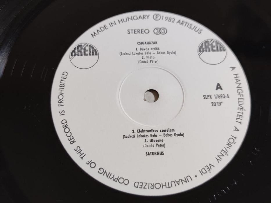 Saturnus – Csigaházak. Węgry. 1982. Jazz-Rock. VG+