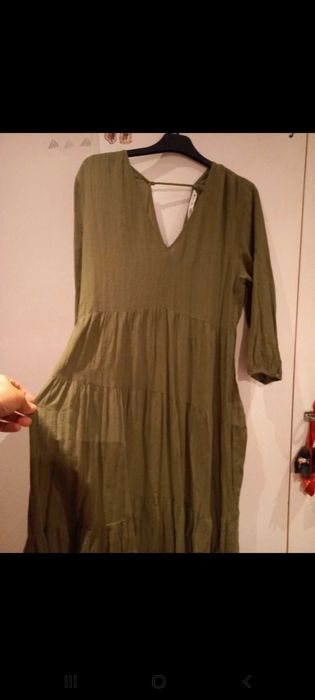 Vestido comprido verde/caqui + casaco original - S - Zara