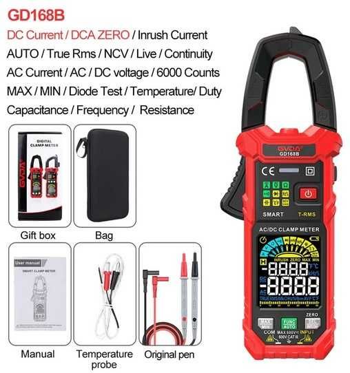 Pinça Multímetro Digital AC/DC Corrente 600A, Tensão, Temperatura