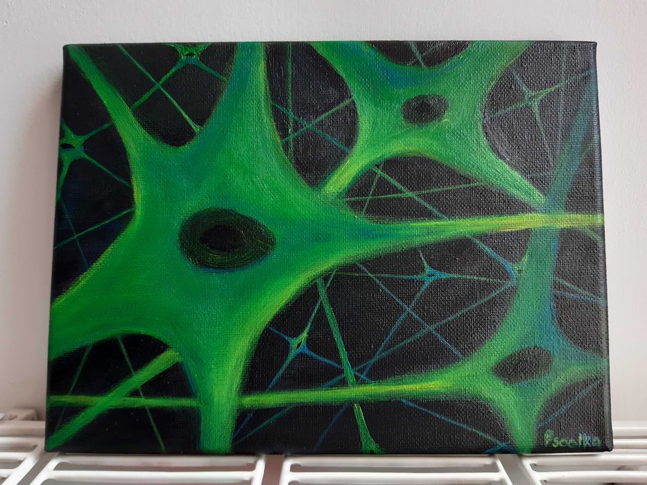 Obraz handmade abstrakcja czarny zielony niebieski żółty na prezent