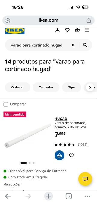 Dois varões para cortinados Ikea HUGAD