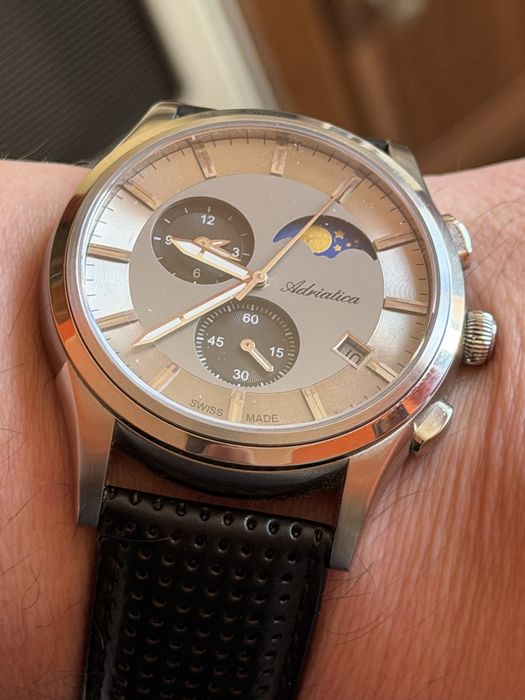 Adriatica Swiss made, fazy księżyca, duży 47/55mm, komplet, idealny st