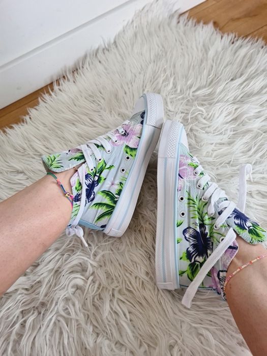 Attitude 37 23cm tenisówki trampki wysokie kwiaty